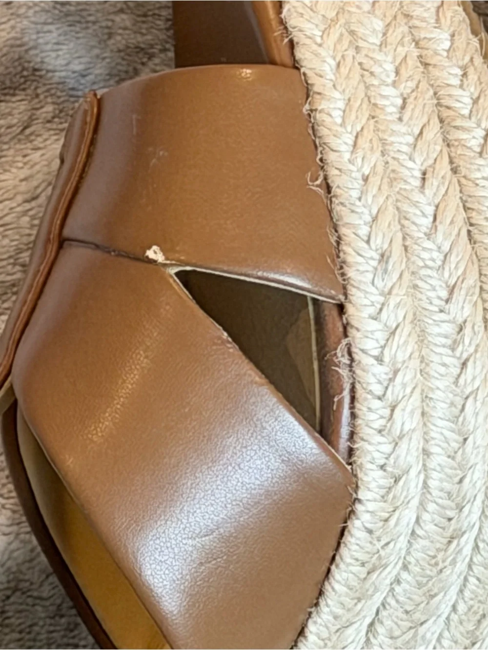 Michael Kors Jute Wedge Sandals Brown Front Zip Gold-Tone, size 7.5